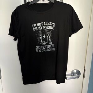 Men's Black Phone Humor Graphic Cotton Jersey Crew Neck Short Sleeve T-Shirt